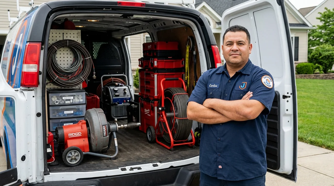 Professional drain cleaning equipment and Johns Plumbing LLC plumber in Paradis