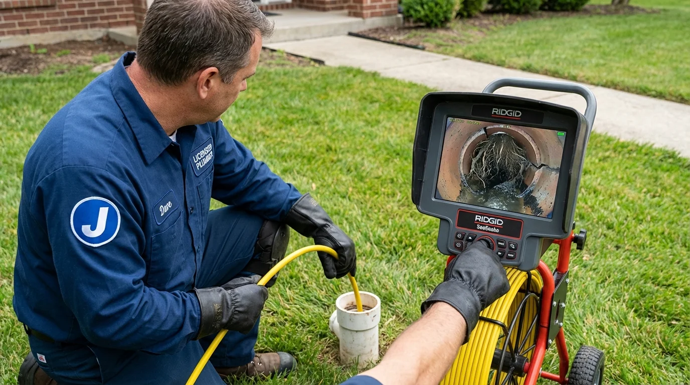 Sewer camera inspection being performed by Johns Plumbing LLC in Paradis