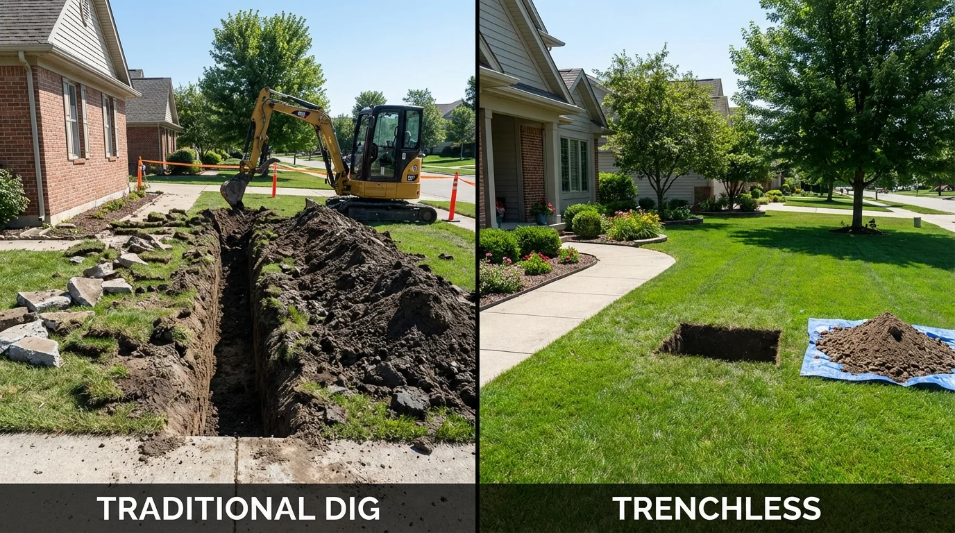 Trenchless sewer repair with minimal yard damage versus traditional excavation in Paradis, LA